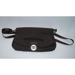 Baggallini Fold Over Clutch – Brown, Turn Lock, Crossbody Strap, Used